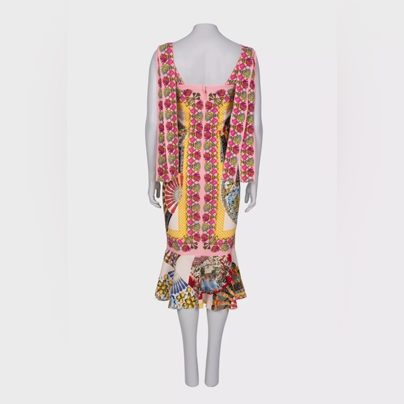 Dolce & Gabbana Multicolor Fan Print Silk Blend Tie-Strap Dress - Picture 4 of 9